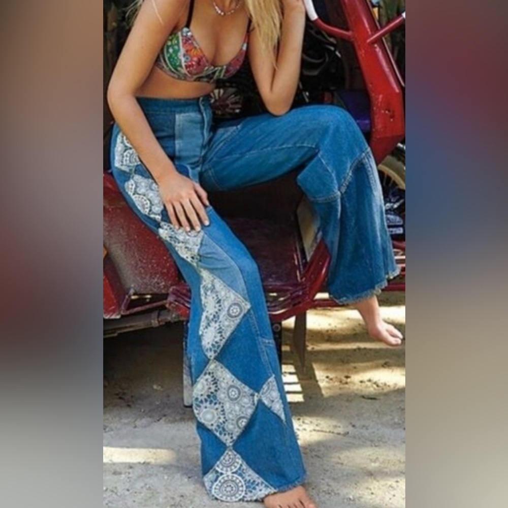 We the Free In My Element Patchwork Lace Flare Jeans